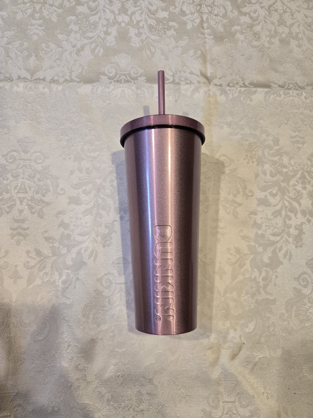 Dunkin® Metallic Pink Tumbler Cup with Straw